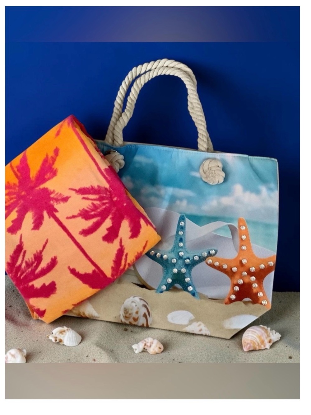 Colorful Starfish Beach Tote & Towel Set. NWT